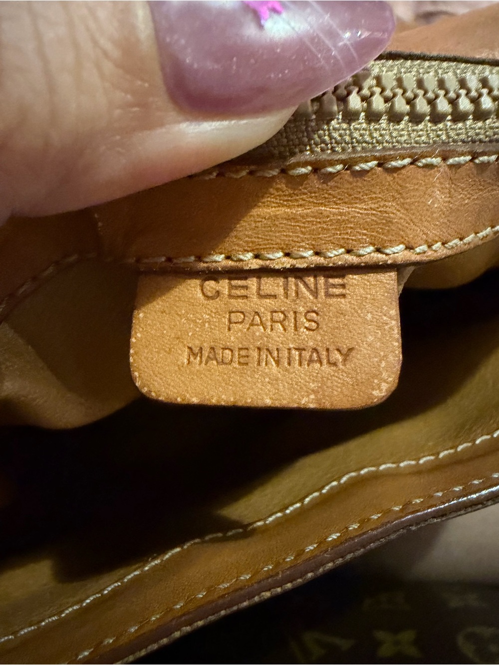 Celine Brown Monogram Shoulder Bag with Tan Trim - Picture 4 of 12